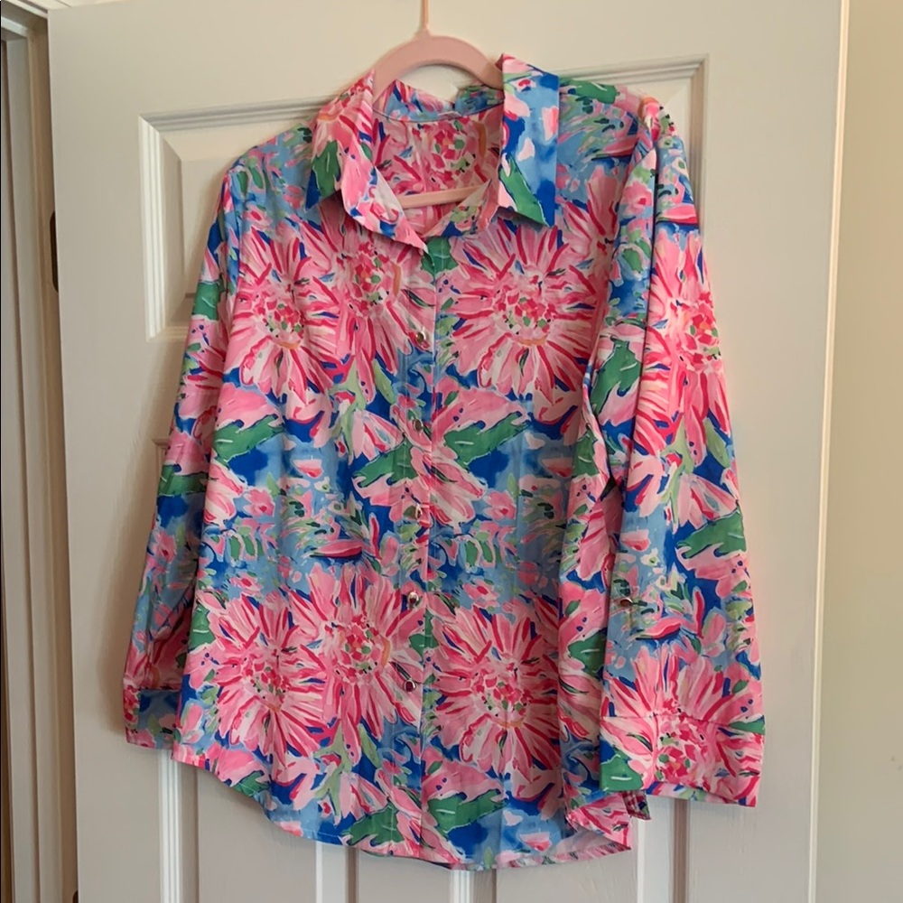 Floral Pink and Blue Women's Blouse